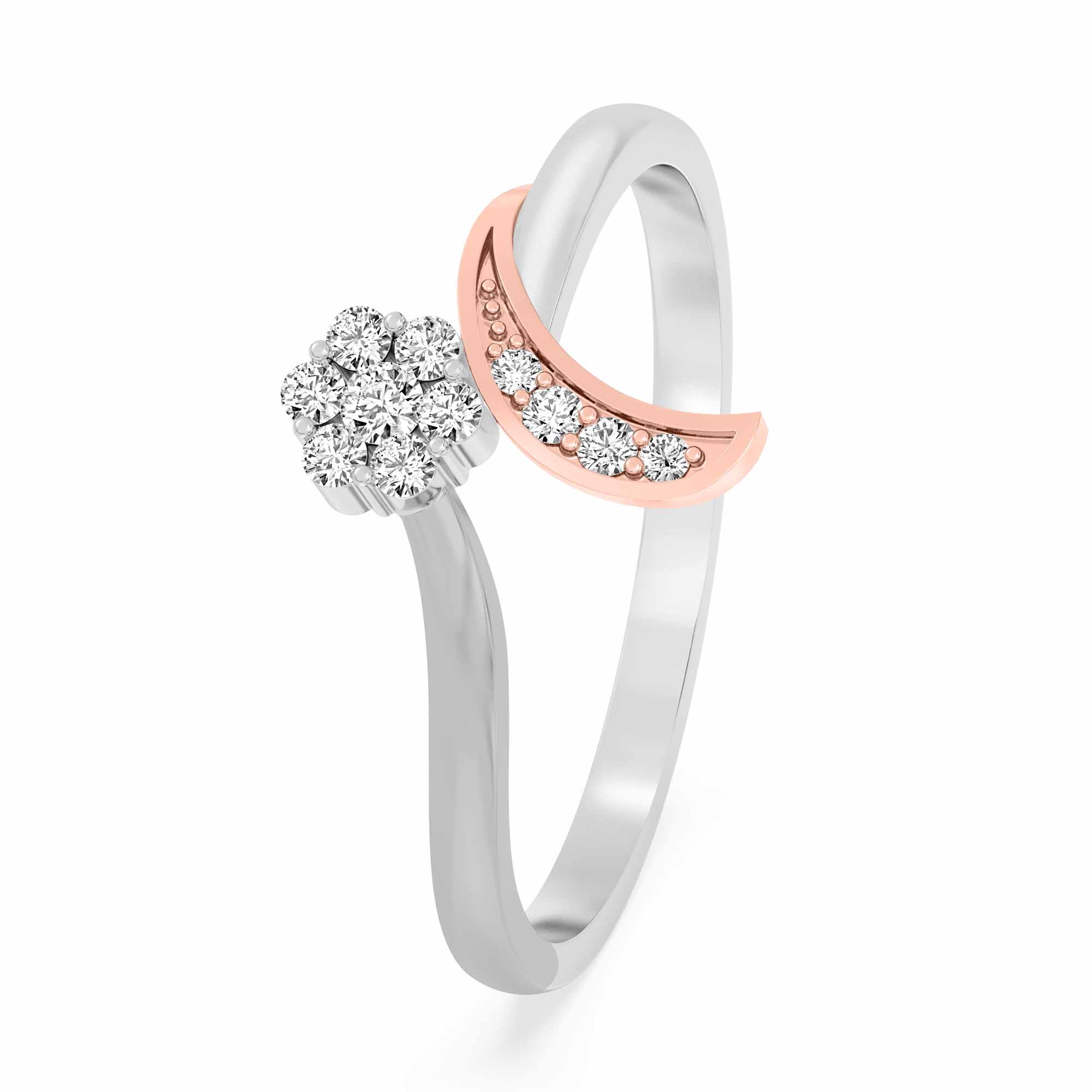 Dual-Tone Crescent Bloom Diamond Ring
